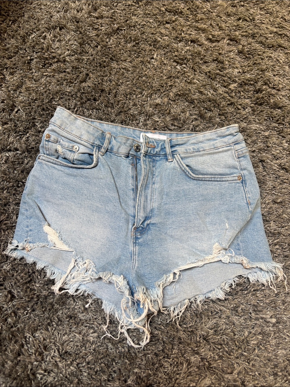 Zara Light Blue Distressed Denim Cutoff Shorts